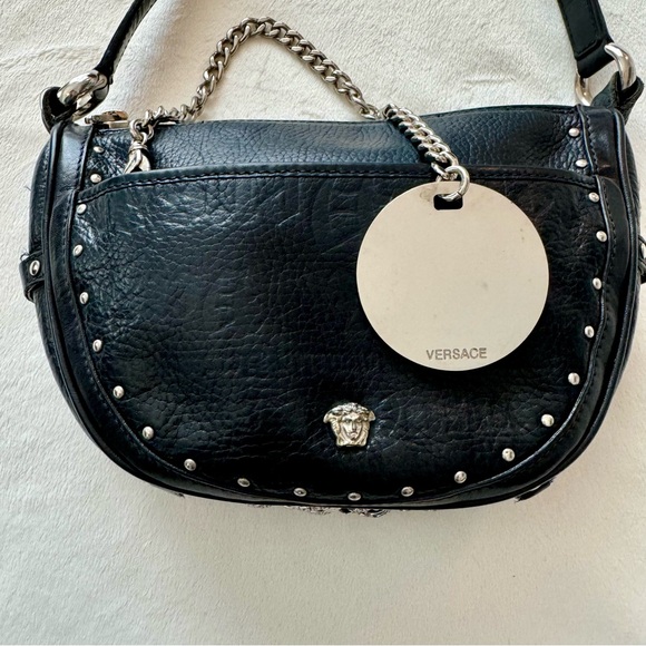 VERSACE (100% Authentic)- Vintage Black Leather Handbag - Picture 2 of 16